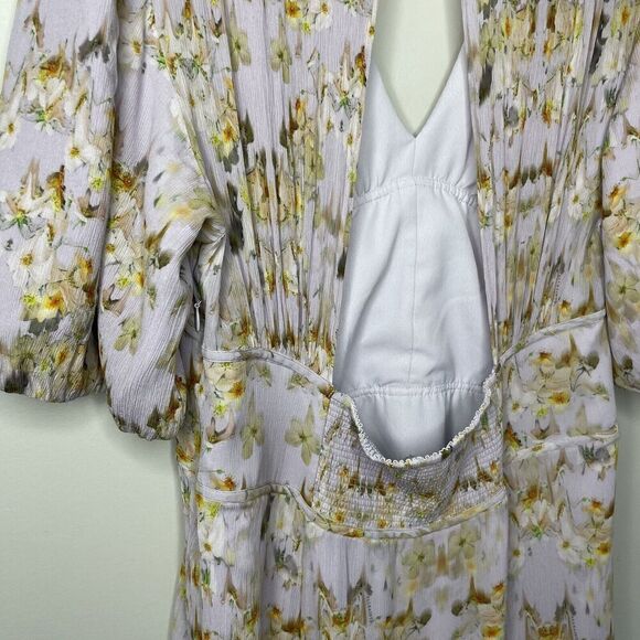 All Saints Floral Midi Dress Wedding Guest Bridesmaid Cream and Gold - Picture 9 of 14